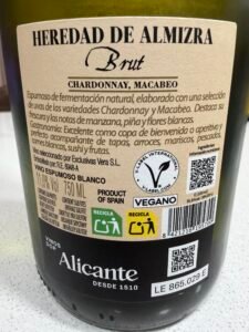 Étiquette cava Heredad de Almizra Brut Chardonnay Macabeo DOP Alicante
