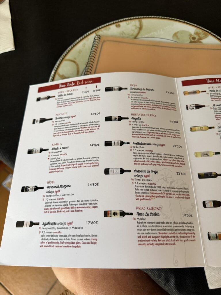 Carte des vins el prado